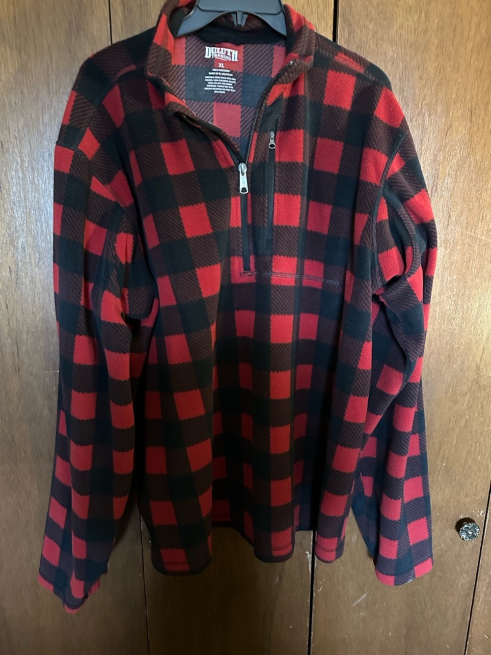 Duluth Trading Co Red and Black Buffalo Plaid Half-Zip Fleece Pullover